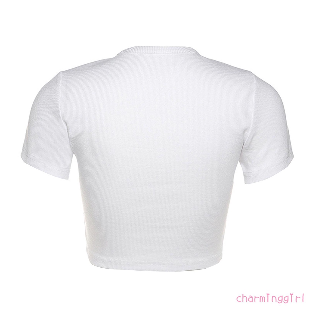 Áo croptop dệt kim tay ngắn in hoa hồng xinh xắn dành cho nữ