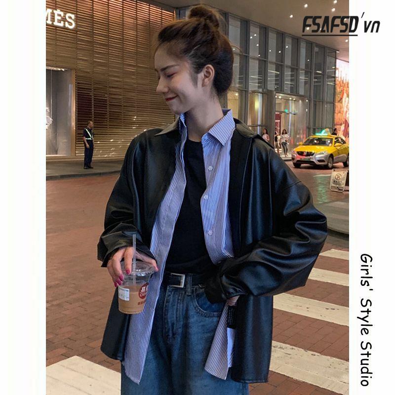 Áo Khoác Da Dáng Rộng Thời Trang Xuân Thu Hàn Quốc 2020 Dành Cho Nữ