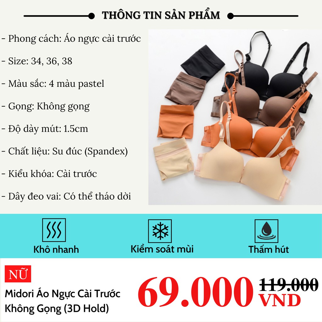 Áo lót nữ cài trước không gọng nâng ngực MIDORI Áo ngực nữ cài trước mềm mại thoáng mát tạo khe tôn vòng 1 gợi cảm ACT01 | BigBuy360 - bigbuy360.vn