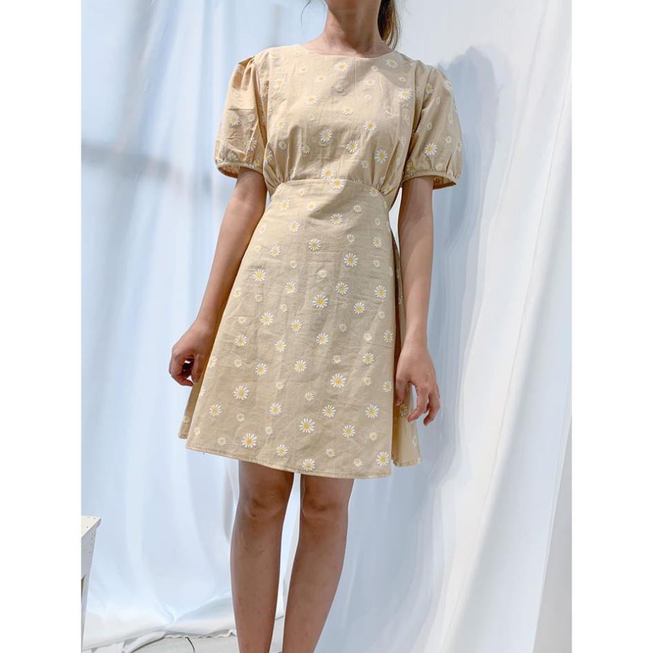 Váy hoa cúc nhí tay ngắn, Đầm vintage họa tiết hoa cúc thời trang công sở mẫu mới , ️🎖️