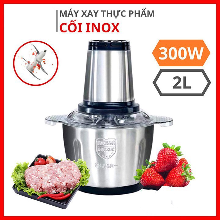 [GIÁ SỈ] Máy xay thịt cối inox 304 bằng điện 4 lưỡi công suất 300w dung tích 2 lít - Máy xay thịt inox 2 lít