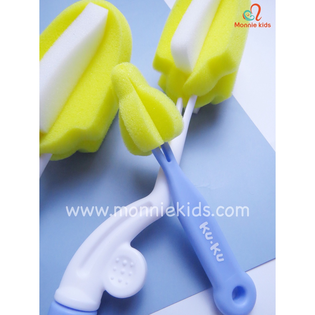 Cọ rửa bình sữa KuKu dạng chổi KU5343, Chổi cọ bình sữa dạng mút KU5301 - Monnie Kids