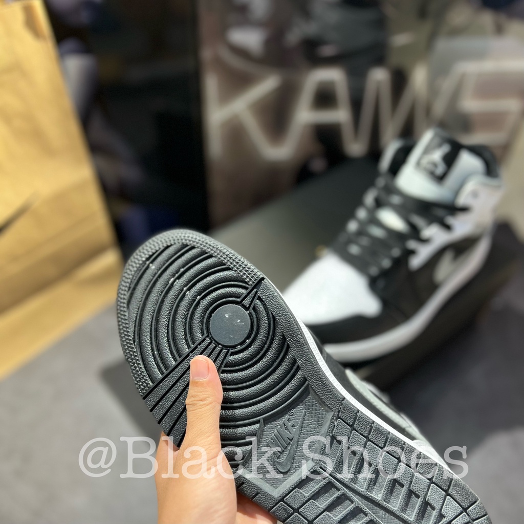 Giày Sneaker Jordan 1 Mid Black Smoke Grey, Jodann Đen Xám Cổ Cao Nam Nữ, Giày Sneaker JD1 Đen Xám Hàng Cao Cấp