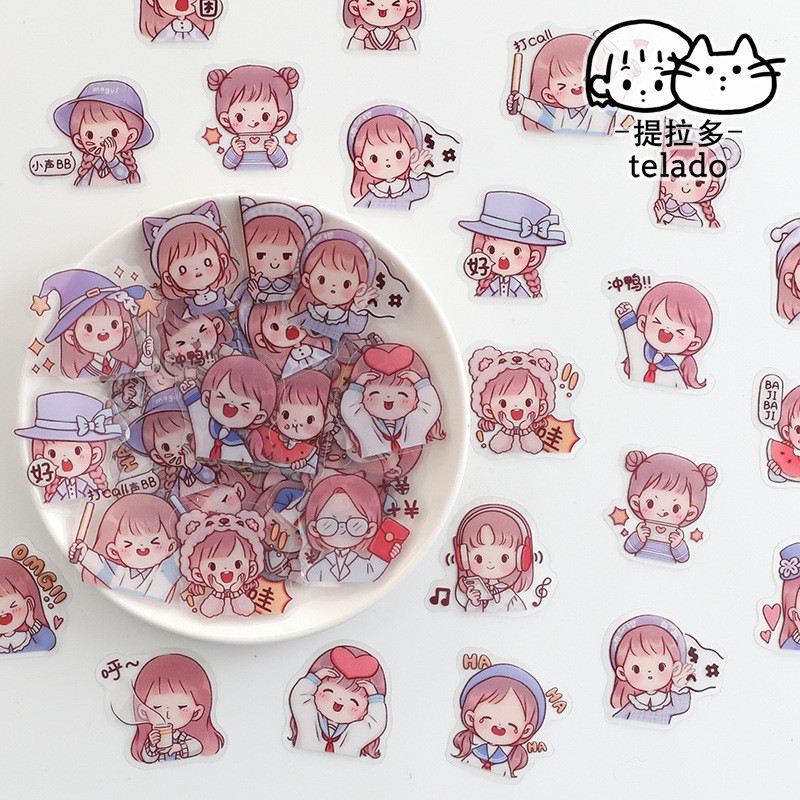 Bộ 40 sticker trang trí Telado - Cute schoolgirl hình dán sổ tay trong suốt | BSB125