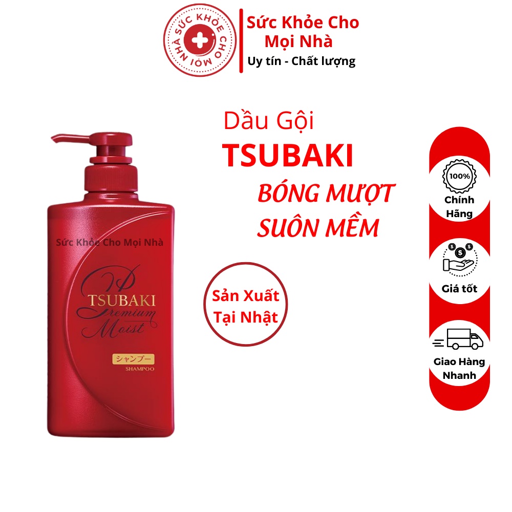 Dầu gội Premium Moist Tsubaki. Hỗ trợ dưỡng tóc bóng mượt và suôn mềm chai 490ml suckhoechomoinha