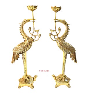 Đôi hạc thờ Đồng Việt số 4 cao 60cm màu vàng sáng bóng