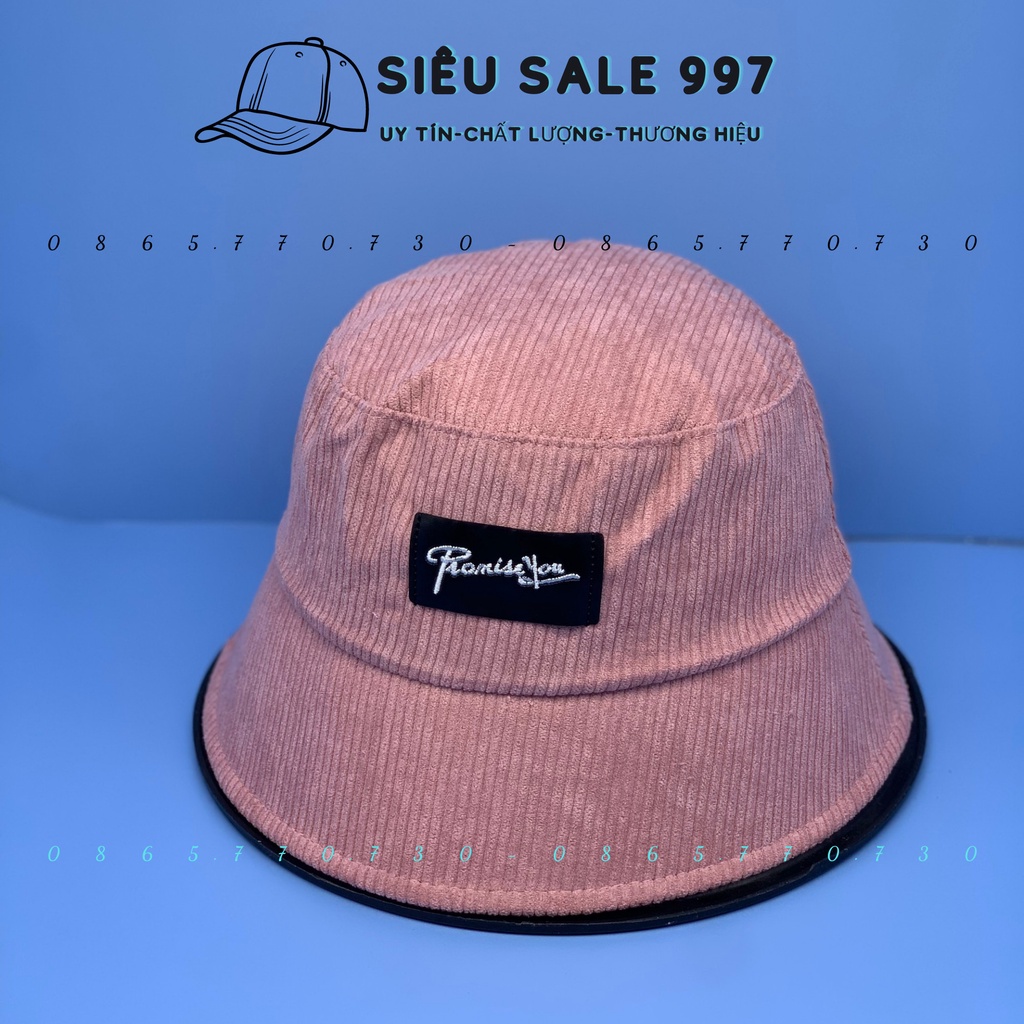 MŨ VÀNH CỤP CHẤT NHUNG GÂN DÀY 2 LỚP LOGO PROMISYOU HOT TREND FORM CHUẨN NAM NỮ 48-56CM