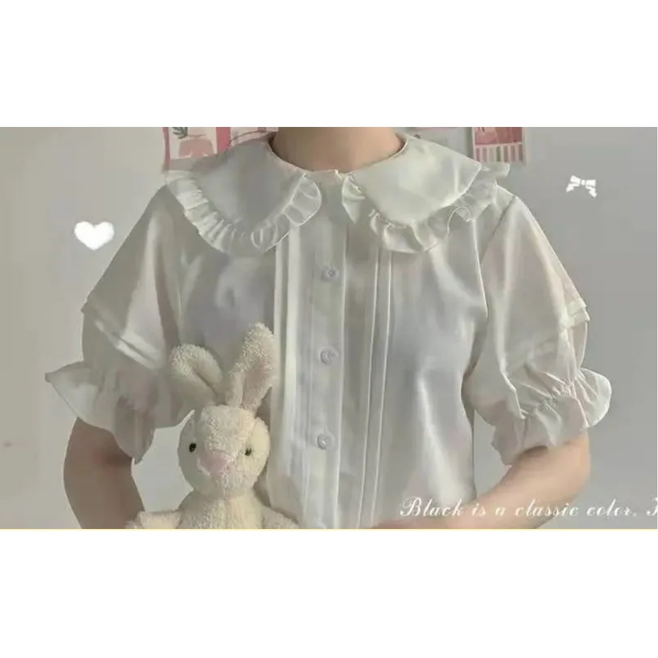 Áo sơ mi trắng tay dài cổ búp bê phong cách Lolita dễ thương xinh xắn cho nữ