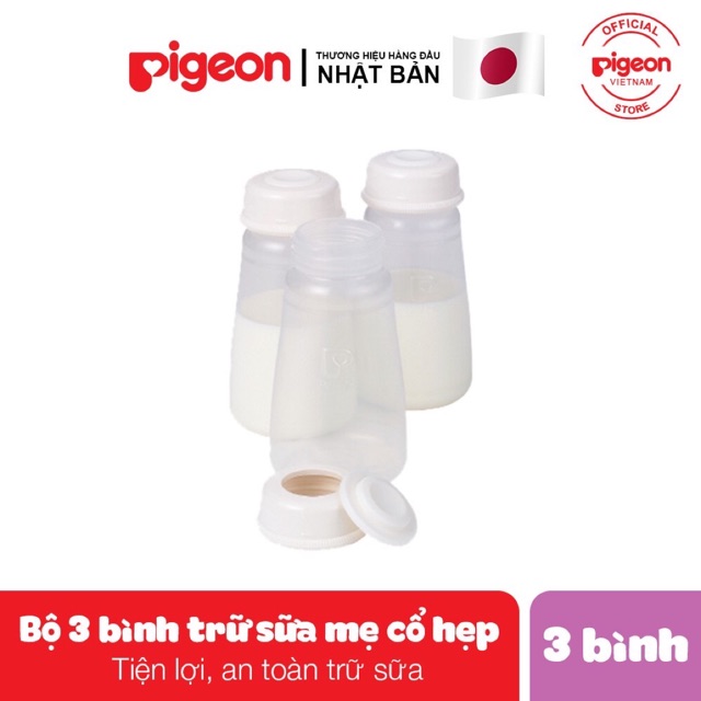 Bộ 3 bình trữ sữa cổ hẹp mới Pigeon (150ml/bình)