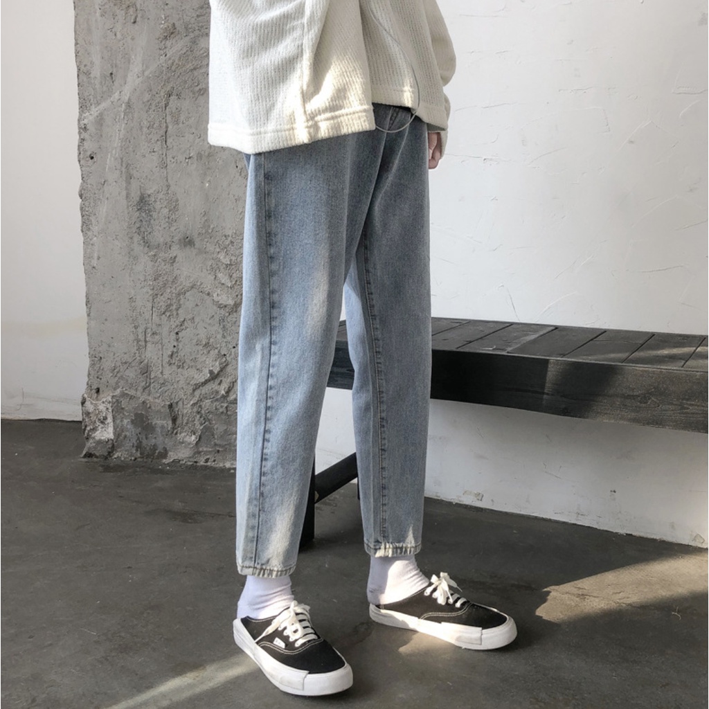 Quần Jean Baggy Nam Ống Rộng Màu Xanh Nhạt Trơn Basic Unisex Vải Co Giãn-B02 | BigBuy360 - bigbuy360.vn