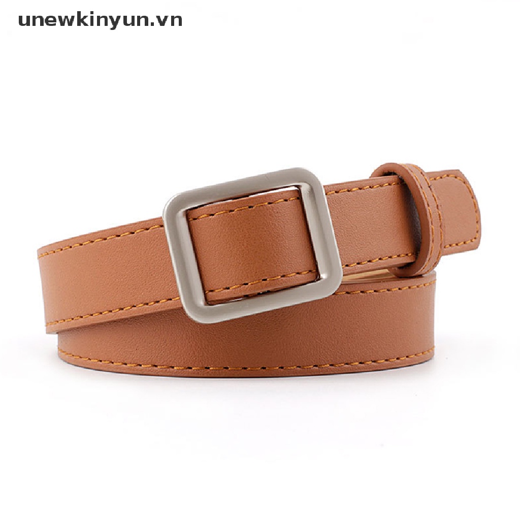 Thắt lưng da màu nâu khóa vuông cổ điển dành cho nữ