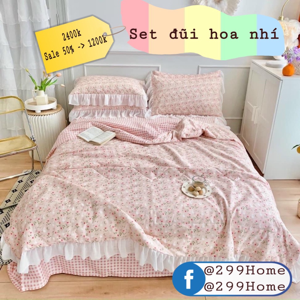 Set Chăn Ga Cotton Viền Bèo Cực Sang Chảnh Dày Dặn Thoáng Mát 5 Mẫu Siêu Xinh ( 299 HOME )
