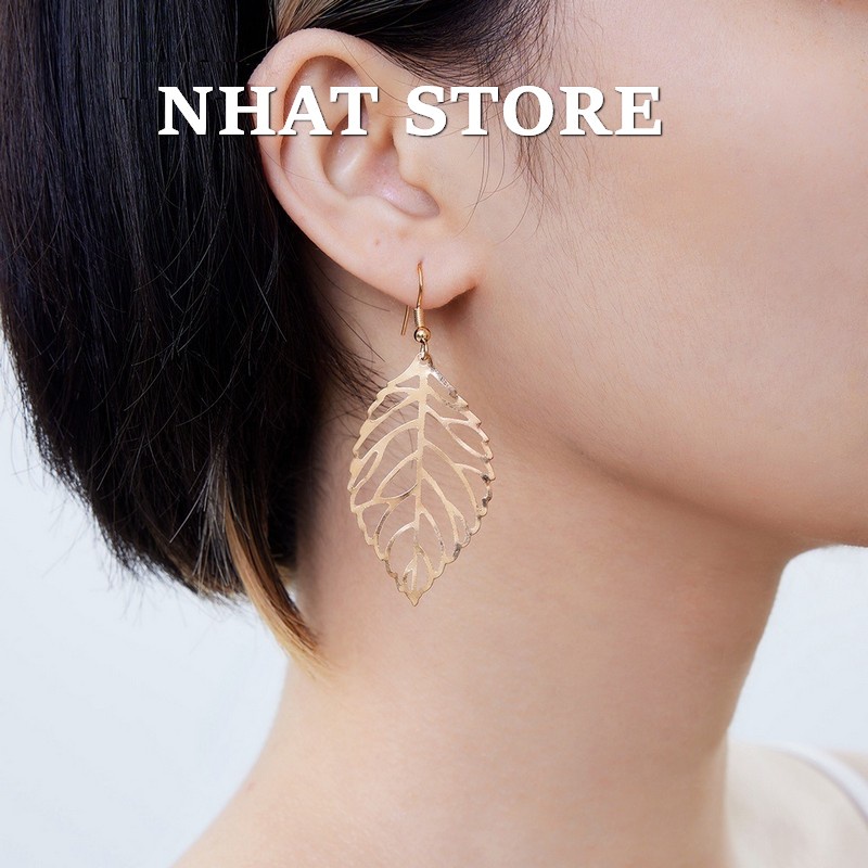 Khuyên tai nữ hình chiếc lá, bông tai nữ Nhatstore