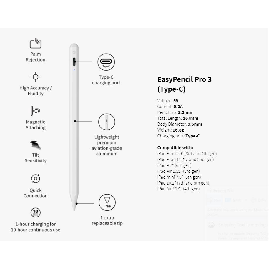 Bút cảm ứng cho iPad SwitchEasy EasyPencil Pro 3 Stylus Pencil