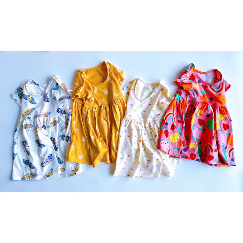 ĐẦM THUN TAY NGẮN NHIỀU MÀU HOẠ TIẾT DỄ THƯƠNG CHO BÉ 9-22KG