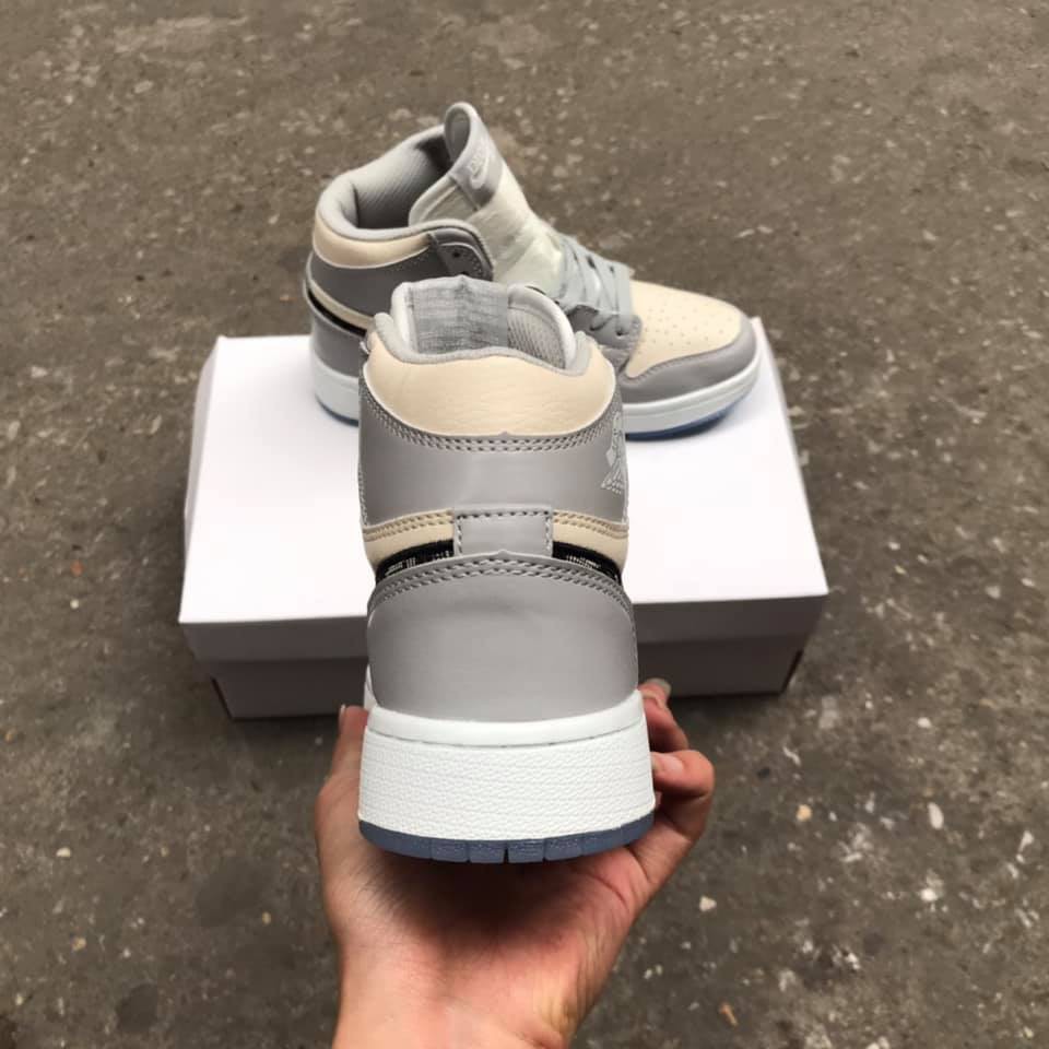 Giày thể thao nam nữ Jd trắng xám cao cổ, logo ren đen, chất liệu da PU | BigBuy360 - bigbuy360.vn