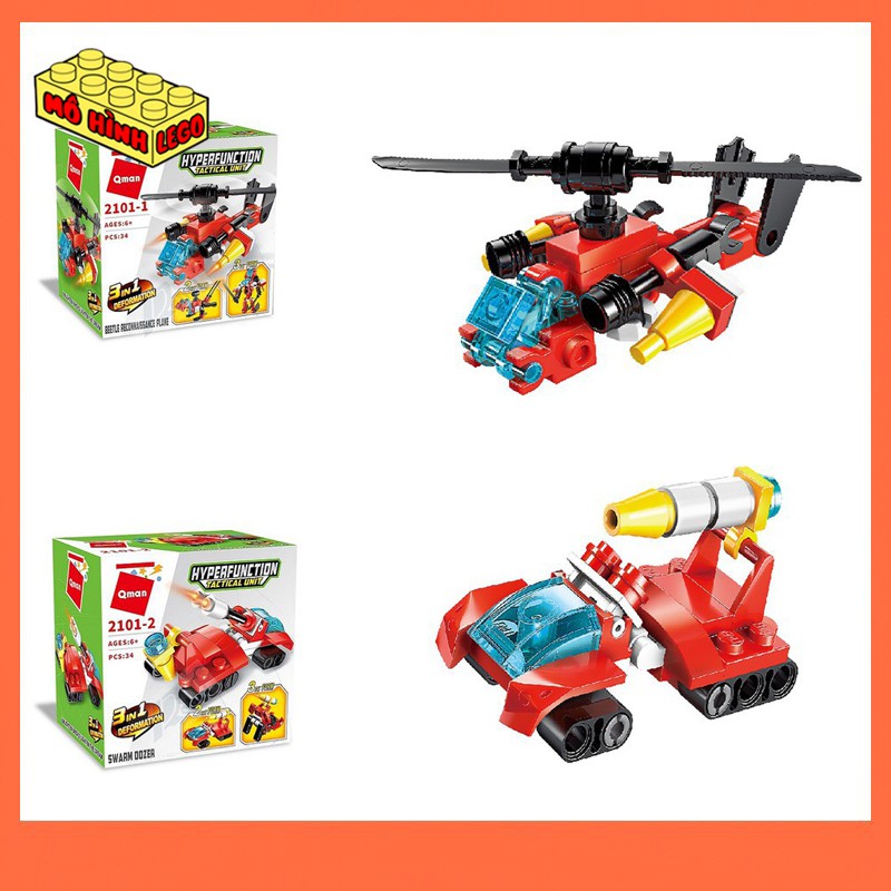 Đồ chơi xếp hình lego giá rẻ 3 trong 1 Qman 2101 mô hình xe, máy bay, khủng long sáng tạo cho bé