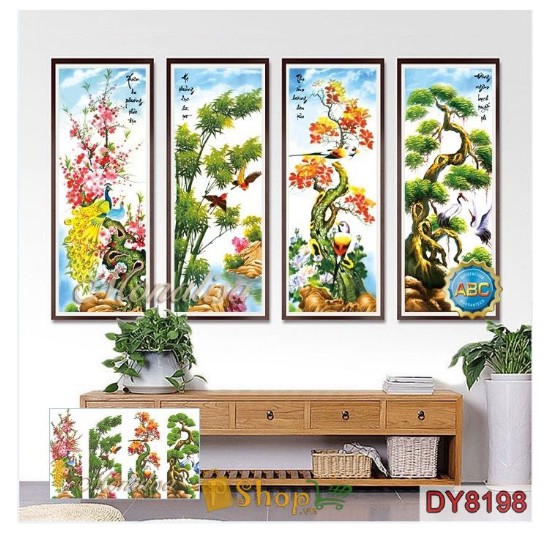 Tranh Đính Đá TỨ QUÝ TÙNG CÚC TRÚC MAI. Kích Thước: 1m21 x 75cm | BigBuy360 - bigbuy360.vn