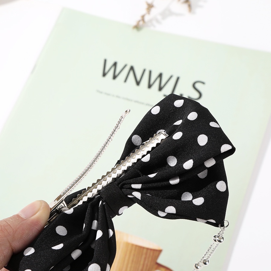 Kẹp tóc hình nơ phối chuỗi ngọc trai phong cách thanh lịch cho nữ