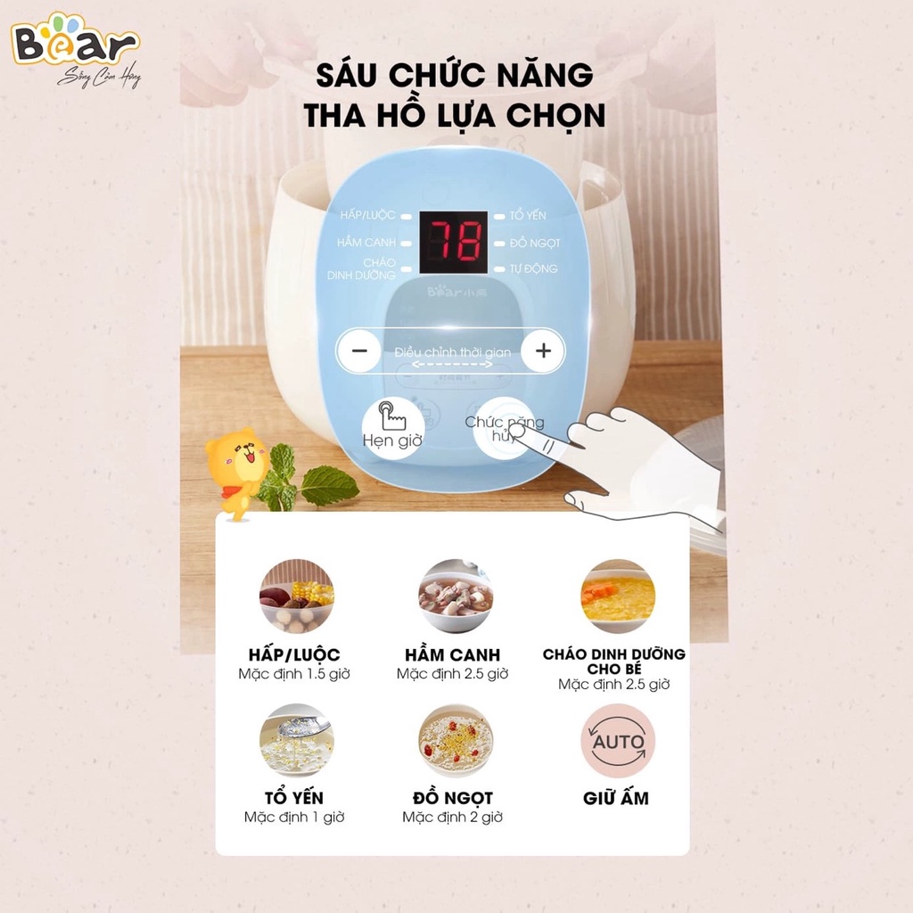 Nồi nấu cháo chậm Bear 0,8L SUBE001 (Bản Quốc tế - BH 18 tháng)