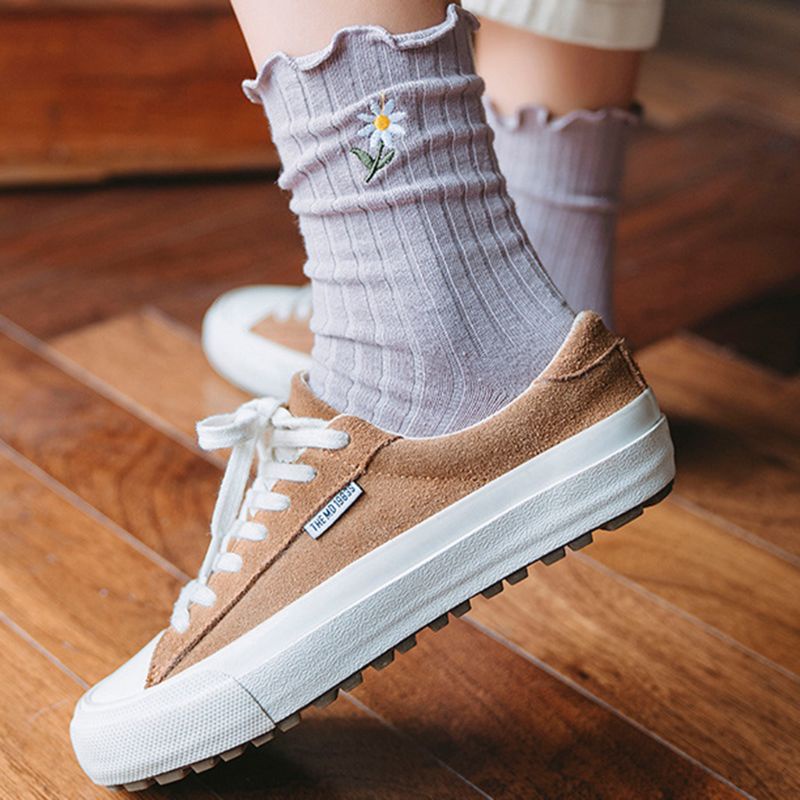 Youyo Đôi Vớ Ngắn Tới Mắt Cá Chân Có Gân Thêu Hoa Cúc Dành Cho Bạn Nữ