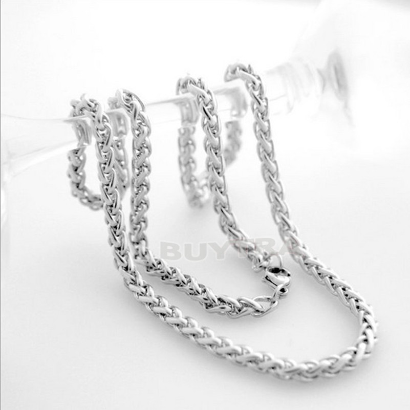 3 / 4 / 5 / 6MM MENS Bạc Thép không gỉ Lúa mì bện dây chuyền Vòng cổ mát mẻ