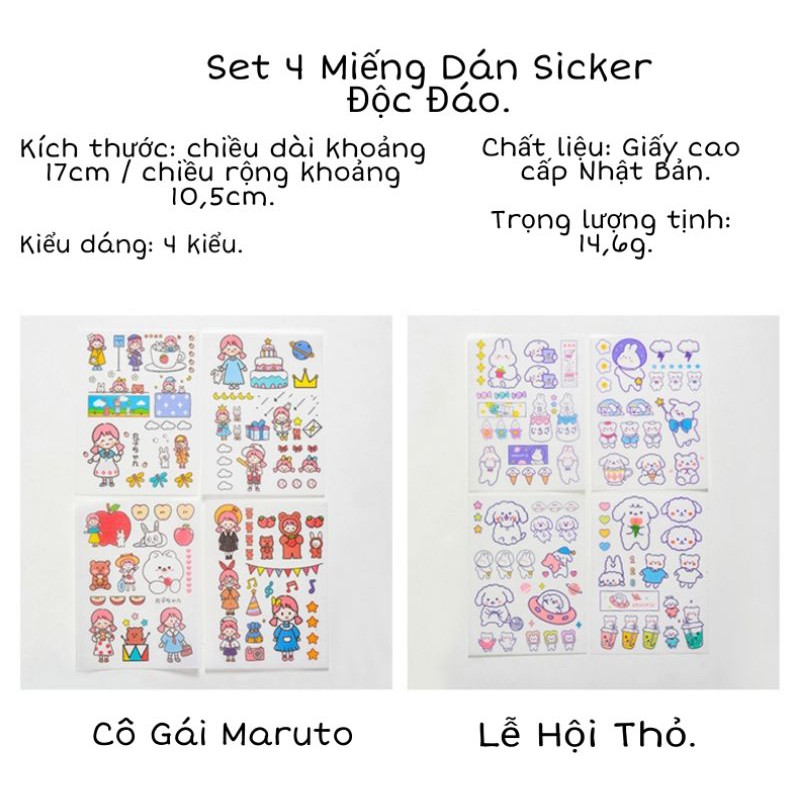 Set 4 Miếng Dán Sicker Độc Đáo Lạ Mắt Phiên Bản Hàn Quốc.