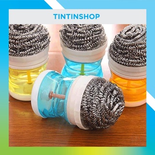 Cọ sắt rửa nồi có tay cầm giúp vệ sinh xoong nồi dễ dàng hơn