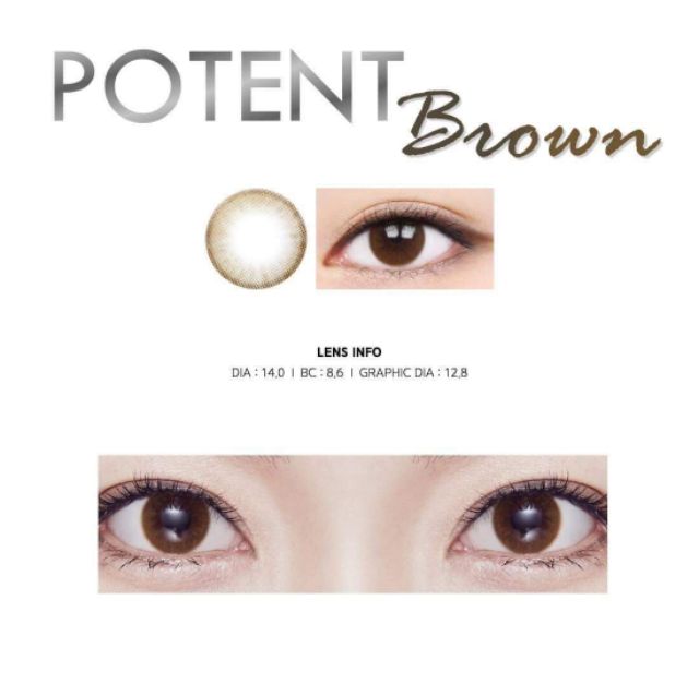 Kính áp tròng 6 tháng POTENT BROWN áo tròng 14.0mm- Nâu tự nhiên