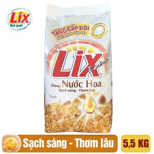 Combo Bột Giặt Lix Extra Hương Nước Hoa 5.5Kg + Nước Rửa Chén Lix Siêu Đậm Đặc Trà Xanh 400g - EH055 + TX40T