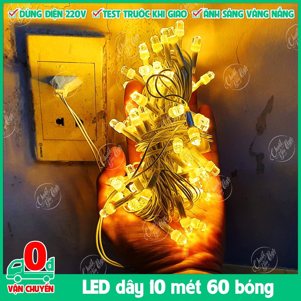 Đèn LED dây dài 10 mét 60 bóng ánh sáng vàng không chóp tắt dùng để trang trí cây thông giáng sinh noel