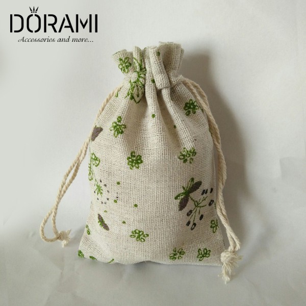 Túi vải bố linen mềm có dây rút hạo tiết hoa cỏ mùa xuân kích thước 10x14cm - doramimi