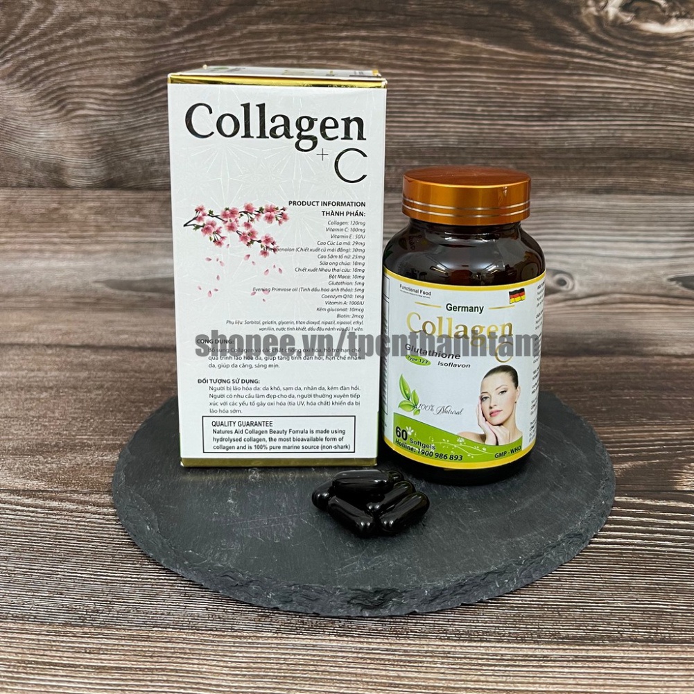 [ Mẫu mới ] Viên uống COLLAGEN +C hỗ trợ làm đẹp da, sáng da, trắng sáng da   - Hộp 60 viên tiêu dùng 30 ngày | Thế Giới Skin Care