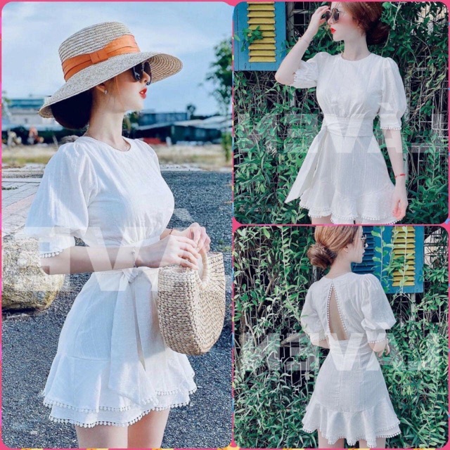 Đầm thô trắng hở lưng🏖 ảnh thật