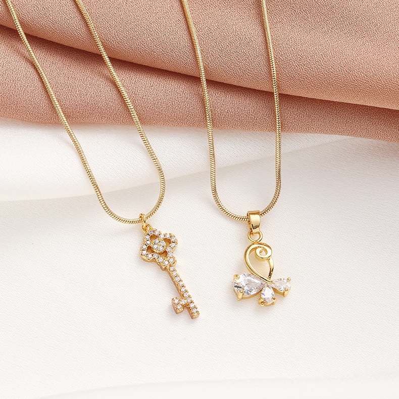 XiaoboACC Vòng Cổ Bằng Thép Không Gỉ Mạ Vàng Hình Cỏ 4 Lá Đính Đá Zircon Thời Trang Không Gây Dị Ứng Cho Nữ - 50cm