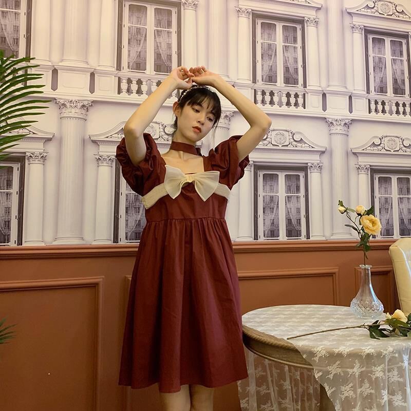 ⭐0412⭐ Classic French square neck dress