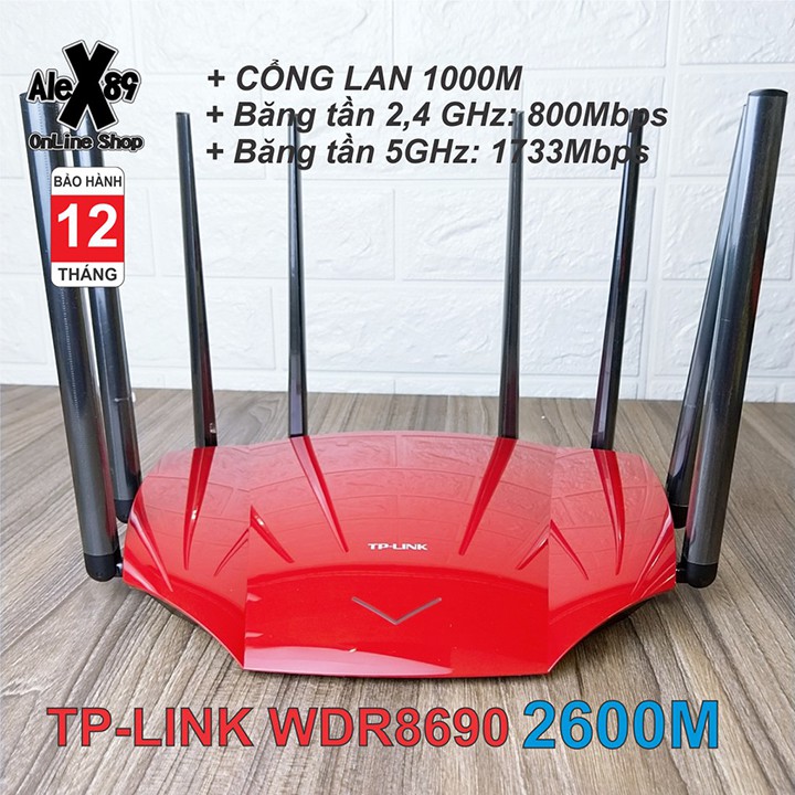 Router wifi 8 râu TpLink AC2600 WDR8690 2.4gHz 5Ghz xuyên tường 5dBi 4 cổng Lan - Bảnh hành 12 tháng