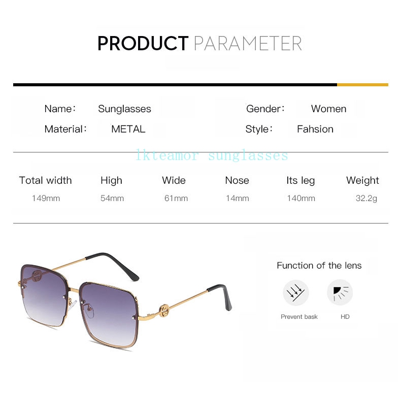 Kính mát vuông gọng kim loại chống tia UV400 cho Nữ