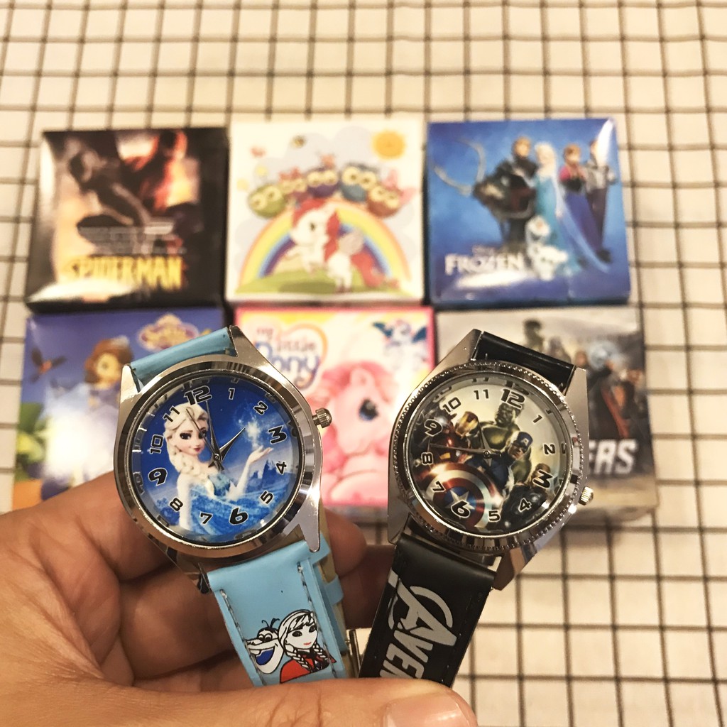 Đồng Hồ Cho Bé Họa Tiết Hoạt Hình Người Nhện, Elsa, Pony, Full Box Dây Da - Quà Tặng Trẻ Em | BigBuy360 - bigbuy360.vn