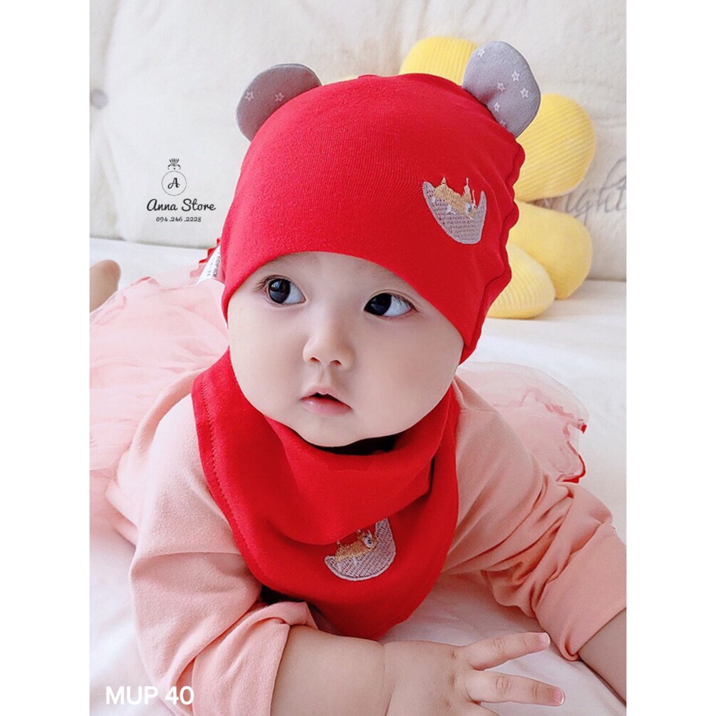 MUP 40 : Set mũ kèm khăn cho bé 3-12m : vòng đầu 38-46cm