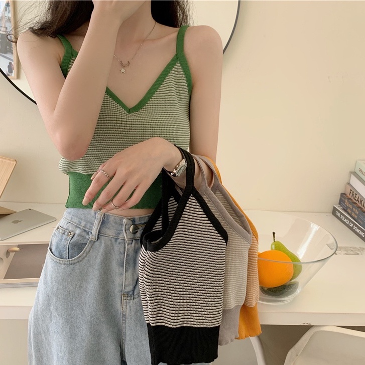 Áo Dệt Kim Sát Nách Cổ Chữ v Lưng Trần Thời Trang Mùa Hè Cho Nữ