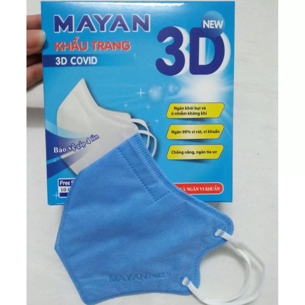 Khẩu Trang Mayan 3D Mask Chống Bụi PM 2.5 Hộp 10 Miếng (Loại 5 lớp Vải không dệt SSMMS)