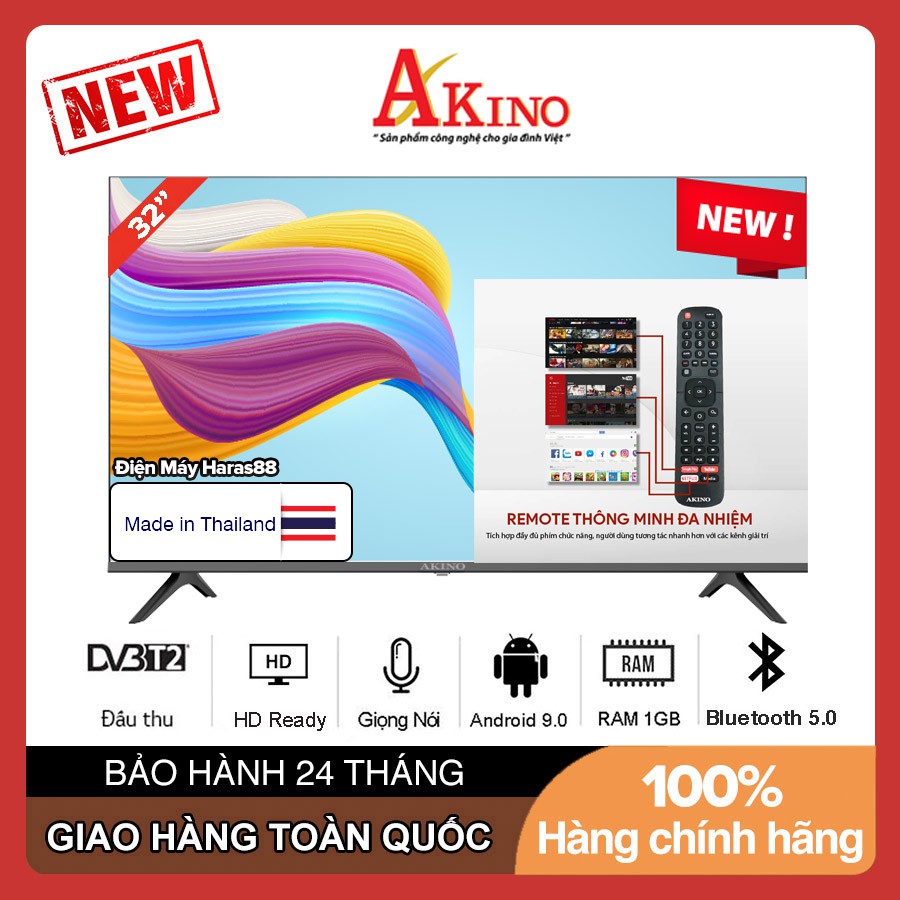 [Nhập Thái Lan] Smart Voice Tivi Akino 32 inch TH-32HD9 HD Ready, Android 9.0, Điều khiển giọng nói - Hàng Chính Hãng