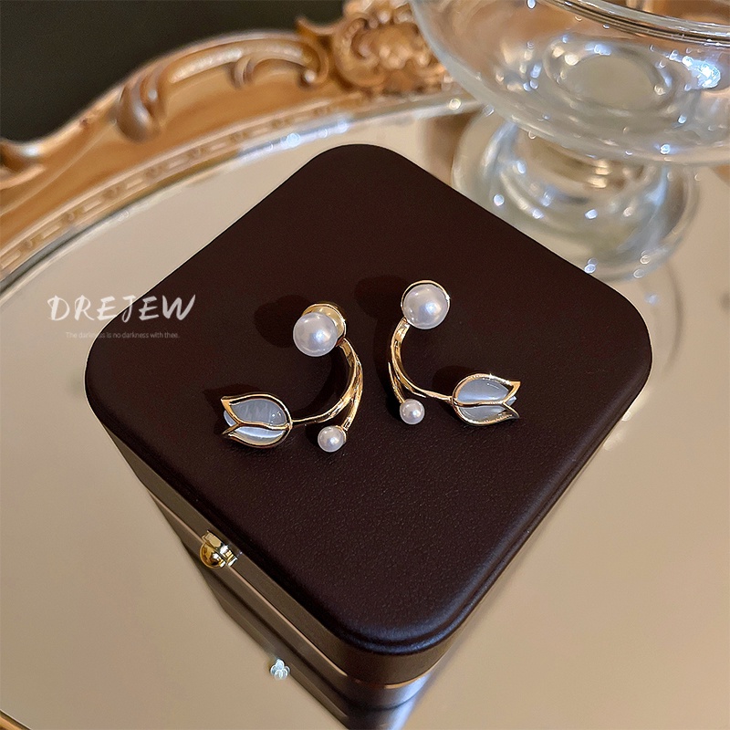 DREJEW Khuyên Tai Bạc Hình Hoa Đính Đá Zircon Ngọc Trai Cao Cấp Sang Trọng Cho Nữ