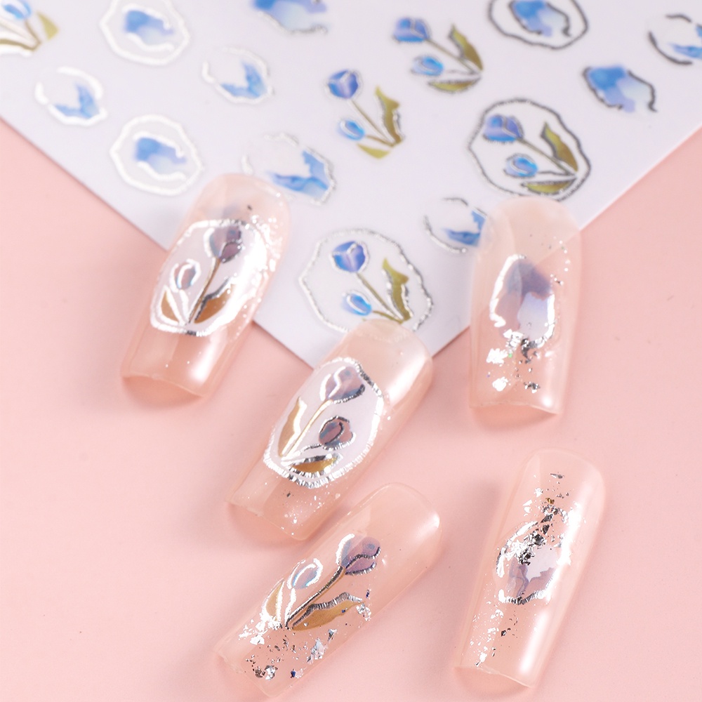 Miếng Dán Trang Trí Móng Tay Hình Hoa Tulip Màu Hồng Phong Cách Nhật Bản Cổ Điển Độc Đáo
