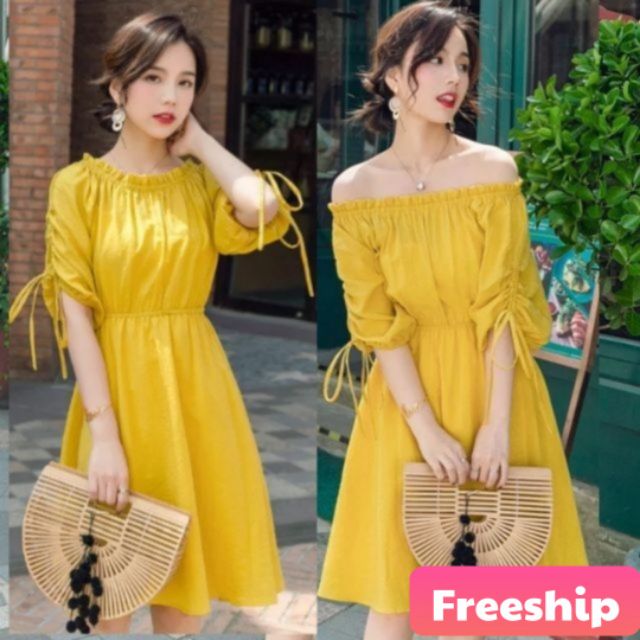 🌈Đầm trễ vai dây rút mặc 2 kiểu (kèm ảnh thật)