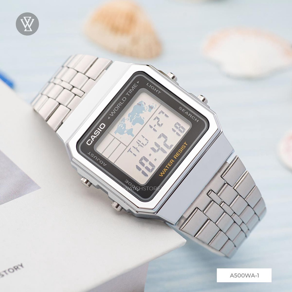 Đồng Hồ Điện Tử Nam Casio WATCHSTORE A500WA-1DF Thiết Kế Mặt Kính 40mmVà Vỏ Nhựa Kèm Dây Kim Loại Chắc Chắn