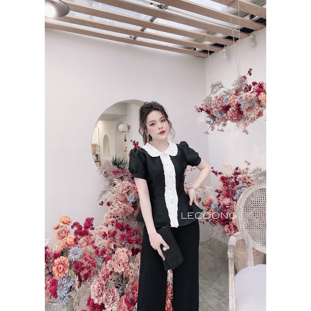 Áo kiểu đẹp dáng peplum dành cho nữ màu đen chất Tapta thiết kế cổ đức tôn eo thích hợp thời trang công sở_LeCoong A26 | BigBuy360 - bigbuy360.vn