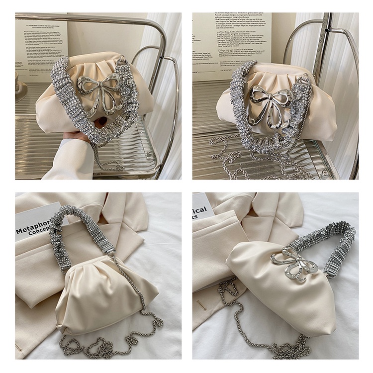 Túi Xách Đeo Vai Hình Đám Mây Đính Đá Phối Dây Xích Thời Trang Mùa Hè 2022 Cho Nữ