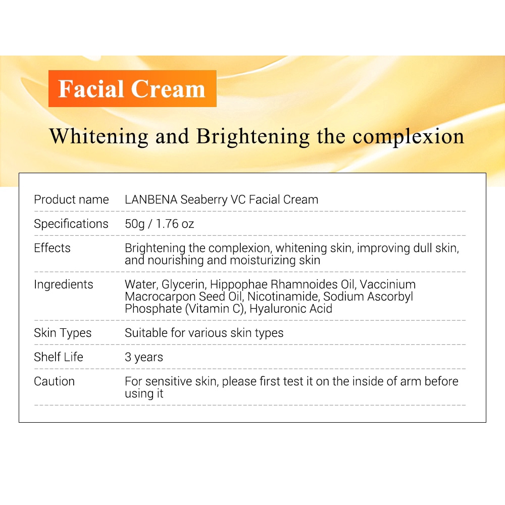 LANBENA Vitamin C Whitening Face Cream Remove Dark Spots Melanin Fade Freckles Repair Brightening Moisturizing Facial Cream 50g